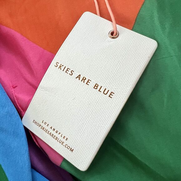 Skies are Blue Iliana Tiered Pink Colorful Maxi Dress Size Small Puffy Sleeve - Picture 13 of 16